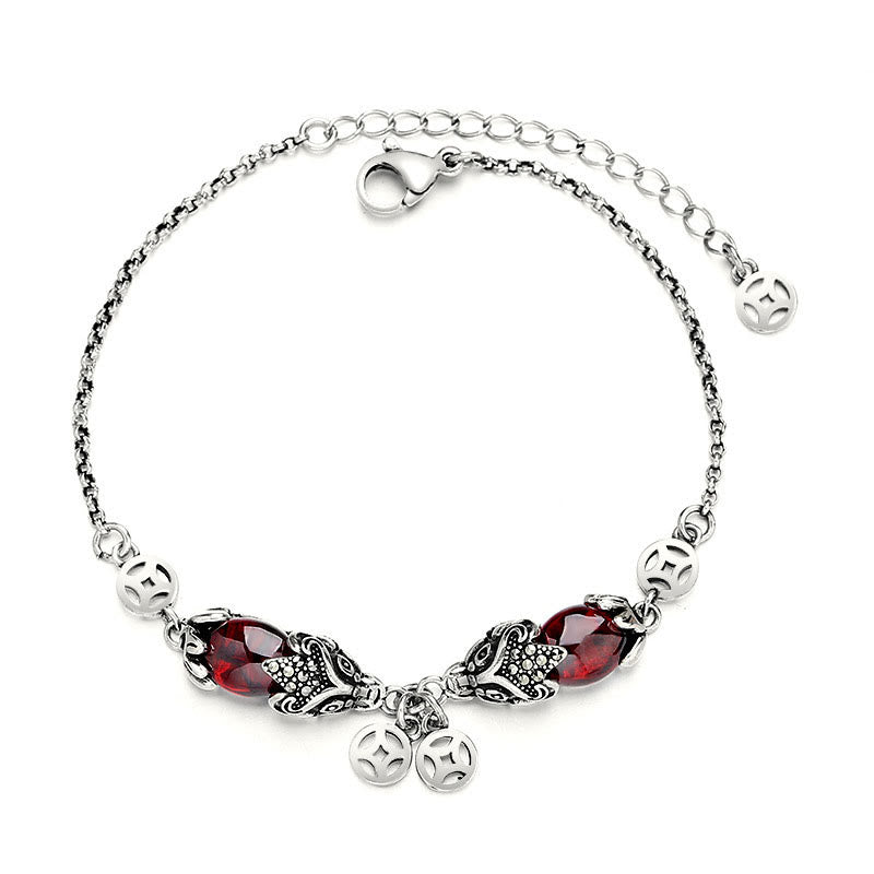 Bracelet de protection en grenat avec chaîne double en cuivre PiXiu