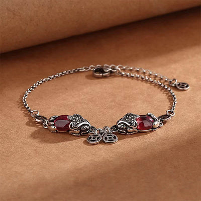 Bracelet de protection en grenat avec chaîne double en cuivre PiXiu