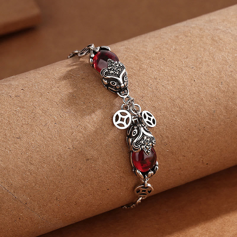 Bracelet de protection en grenat avec chaîne double en cuivre PiXiu