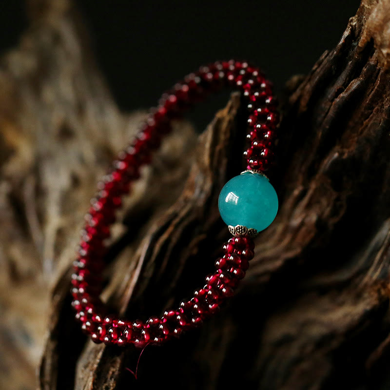 Bracelet de protection en grenat avec perles de cristal rose et d'amazonite
