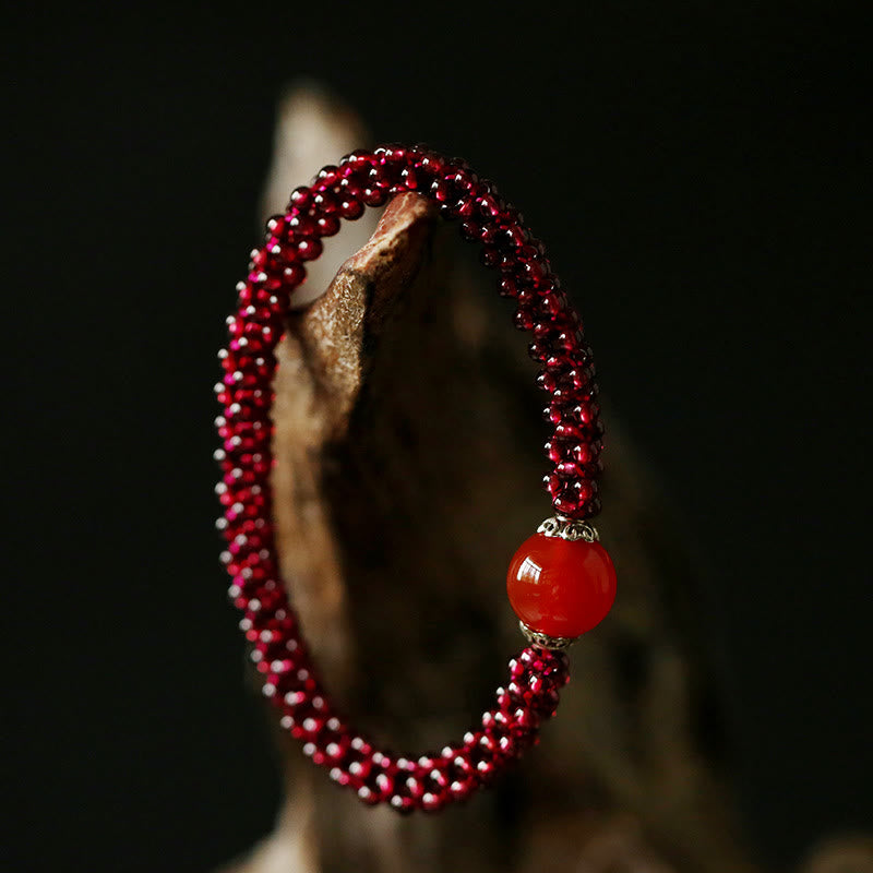 Bracelet de protection en grenat avec perles de cristal rose et d'amazonite