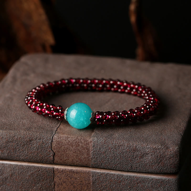 Bracelet de protection en grenat avec perles de cristal rose et d'amazonite