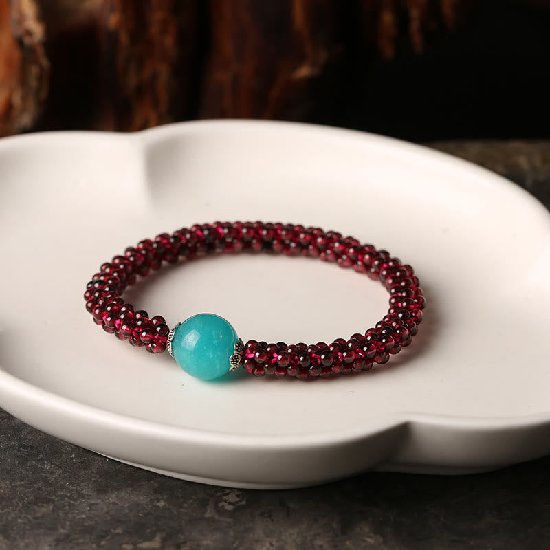 Bracelet de protection en grenat avec perles de cristal rose et d'amazonite