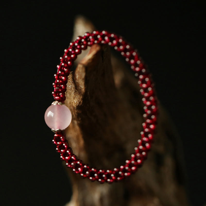 Bracelet de protection en grenat avec perles de cristal rose et d'amazonite