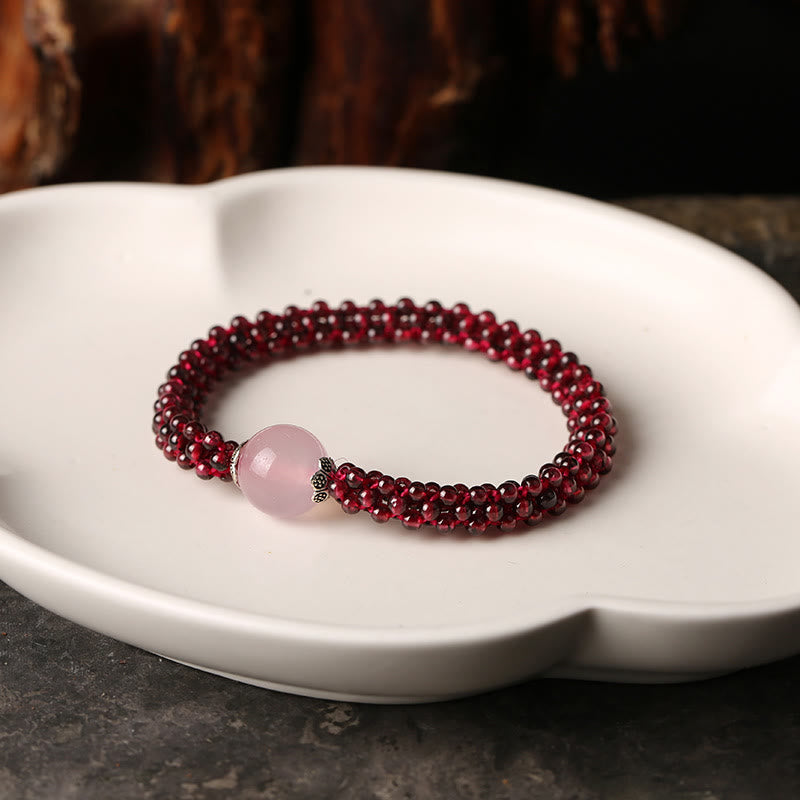 Bracelet de protection en grenat avec perles de cristal rose et d'amazonite
