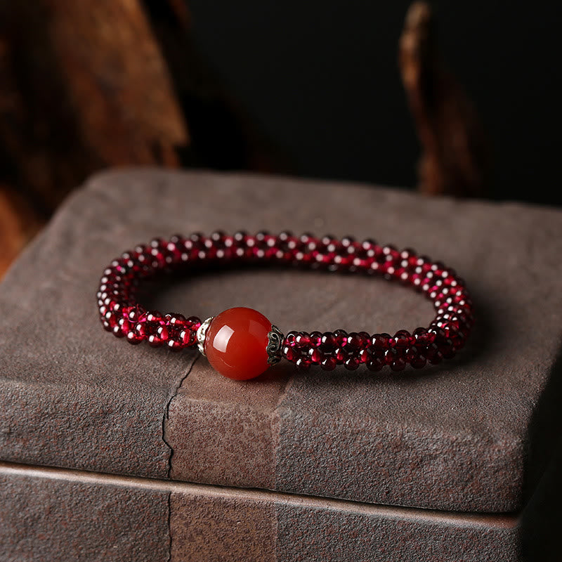 Bracelet de protection en grenat avec perles de cristal rose et d'amazonite