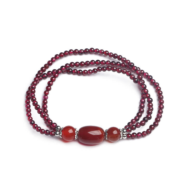 Bracelet triple couche de protection en agate rouge grenat