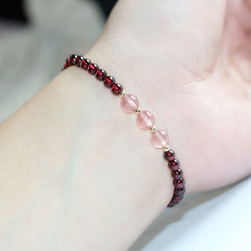 Bracelet de guérison calme en grenat et quartz fraise
