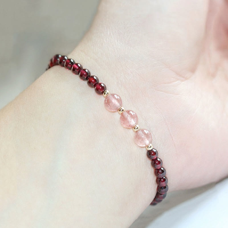 Bracelet de guérison calme en grenat et quartz fraise