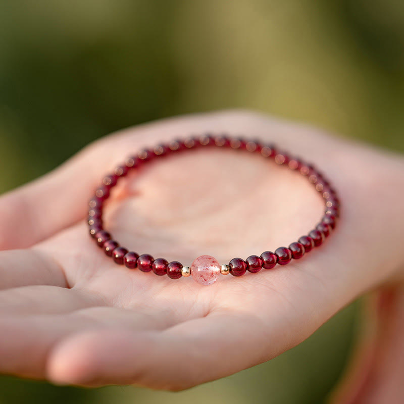 Bracelet de guérison calme en grenat et quartz fraise