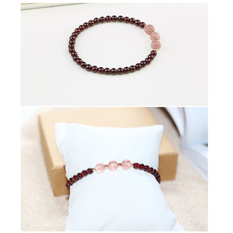Bracelet de guérison calme en grenat et quartz fraise