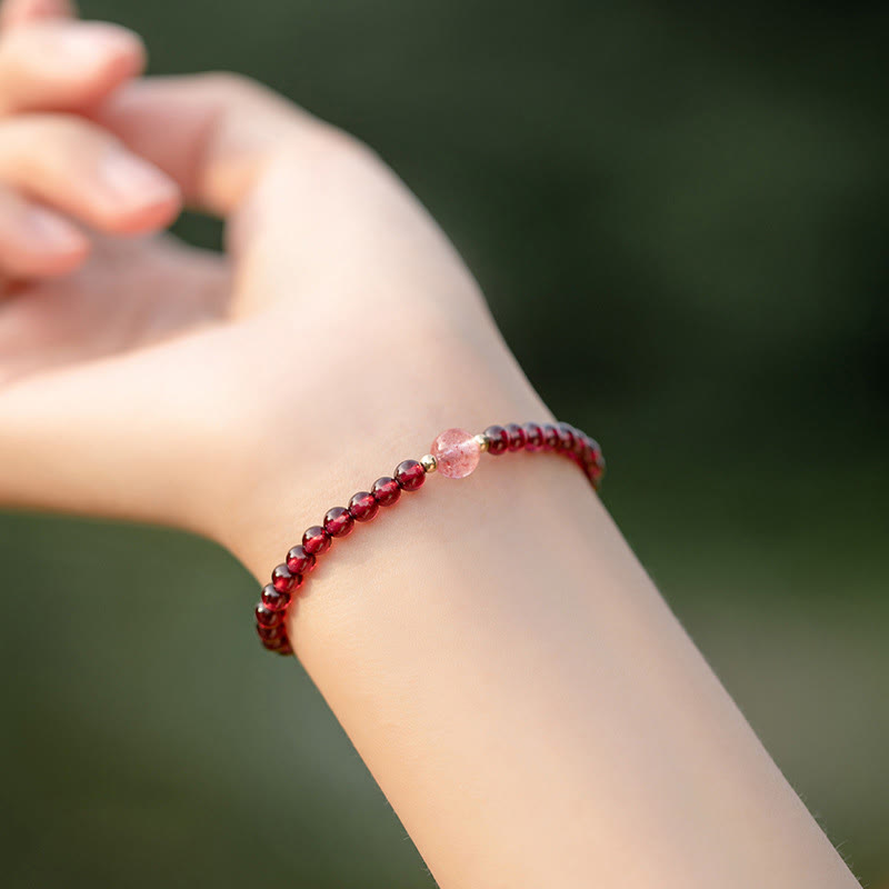 Bracelet de guérison calme en grenat et quartz fraise
