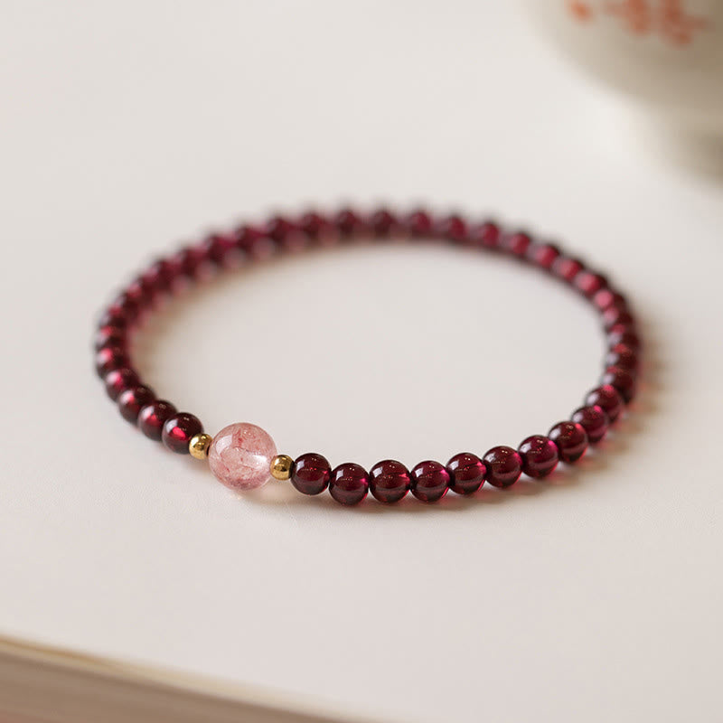 Bracelet de guérison calme en grenat et quartz fraise