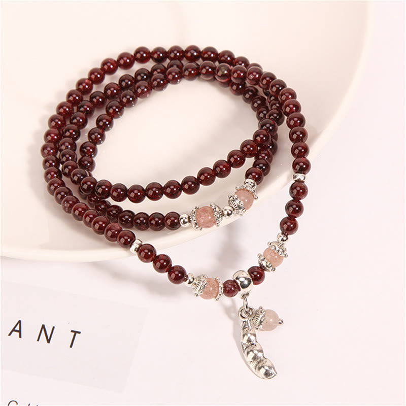 Bracelet de protection triple tour en grenat avec quartz fraise