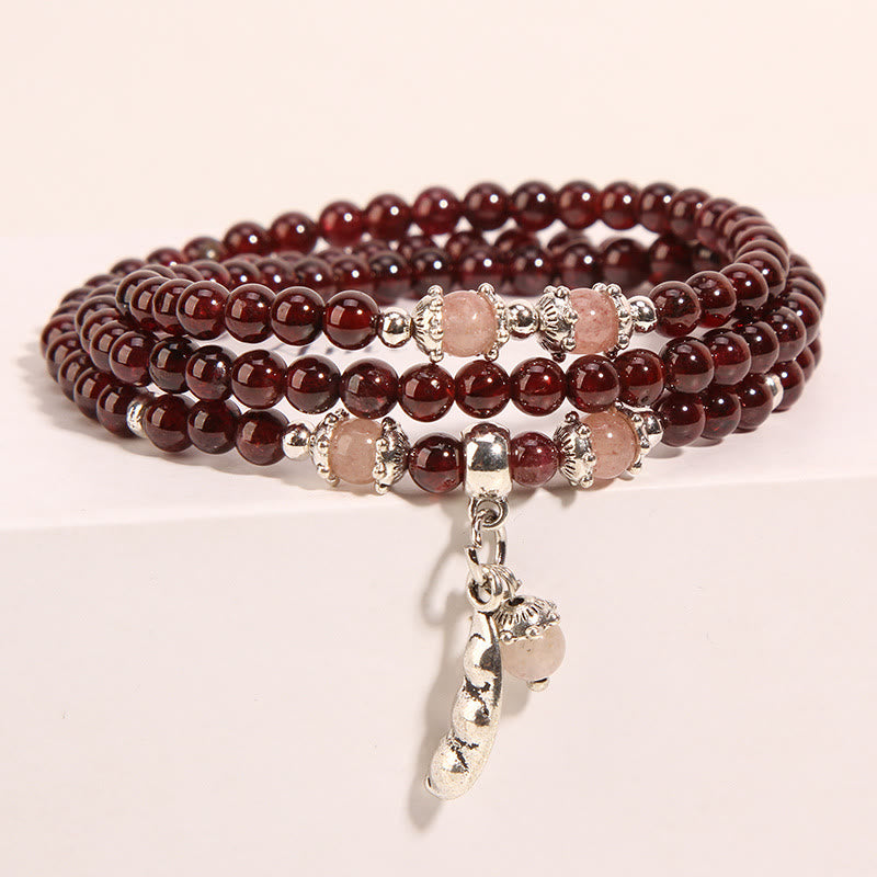 Bracelet de protection triple tour en grenat avec quartz fraise