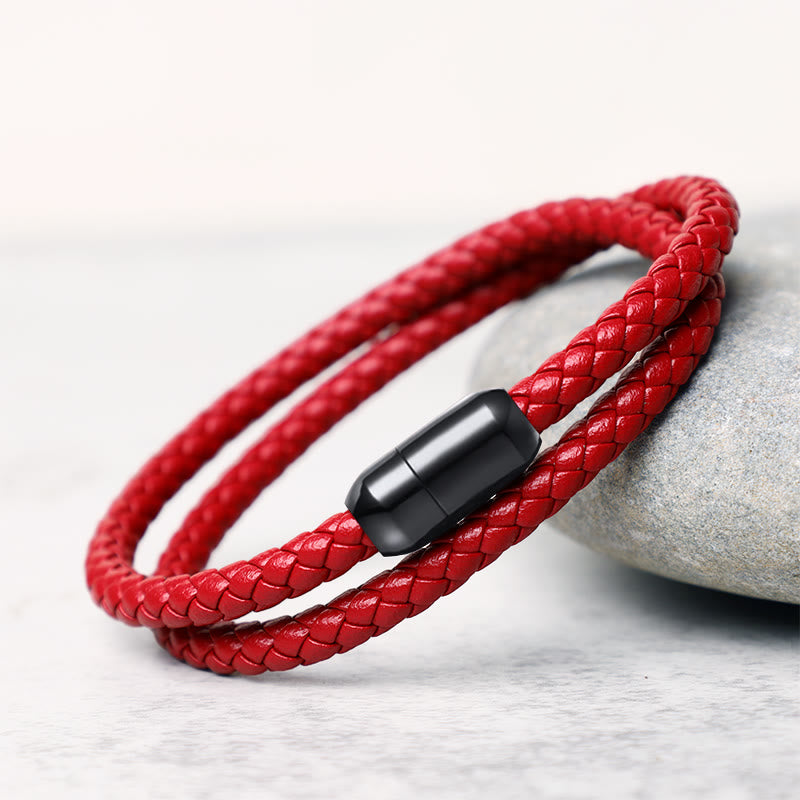 Bracelet de protection en cuir véritable avec cordon rouge et boucle magnétique