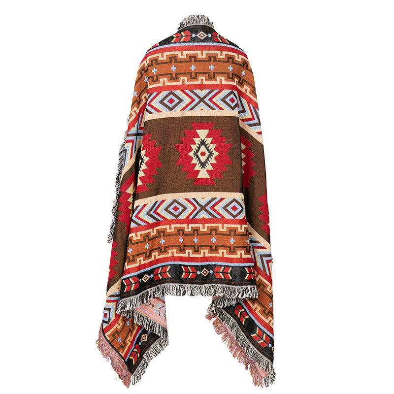 Couverture tibétaine géométrique 90x180cm, chaude et confortable