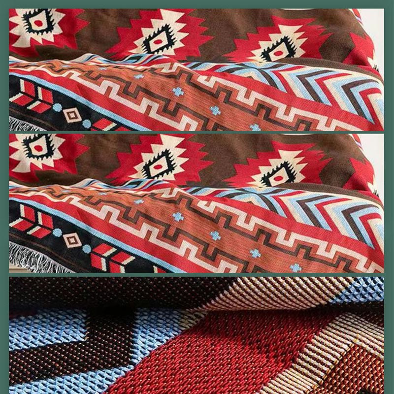 Couverture tibétaine géométrique 90x180cm, chaude et confortable