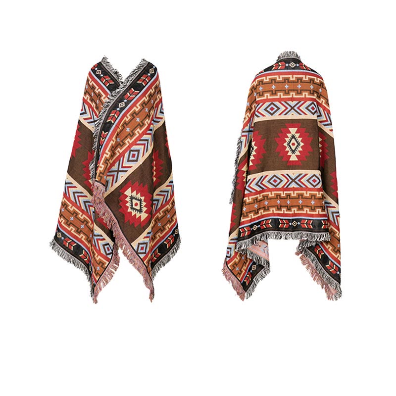 Couverture tibétaine géométrique 90x180cm, chaude et confortable