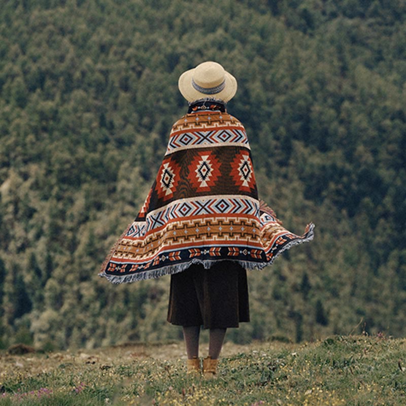 Couverture tibétaine géométrique 90x180cm, chaude et confortable