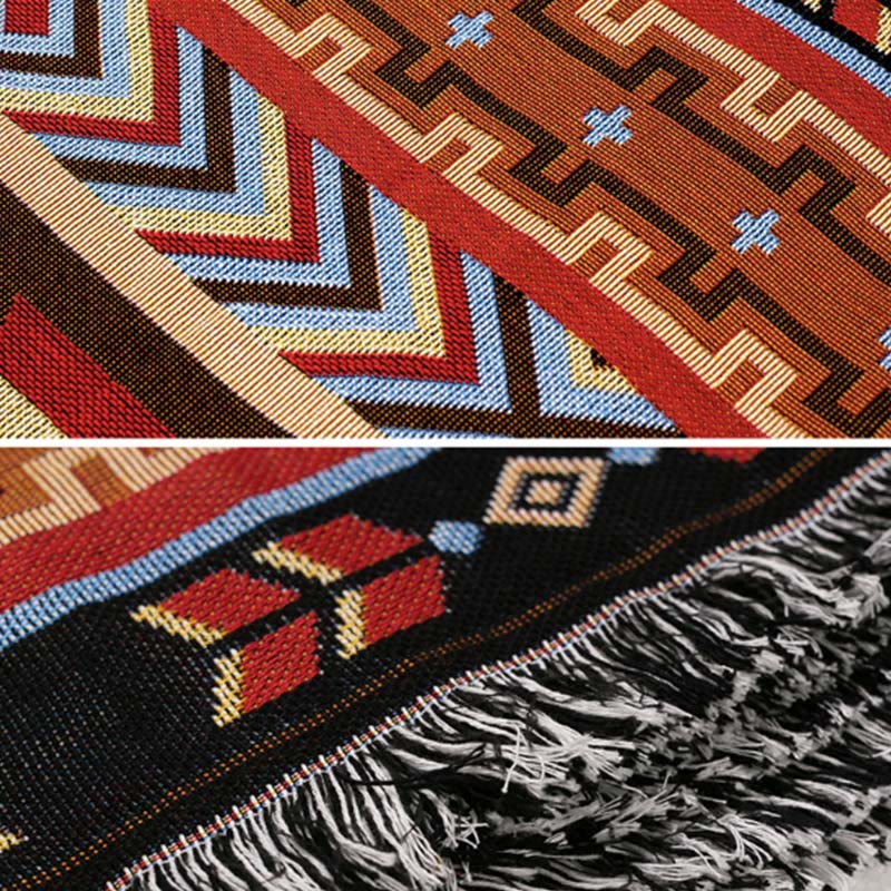 Couverture tibétaine géométrique 90x180cm, chaude et confortable