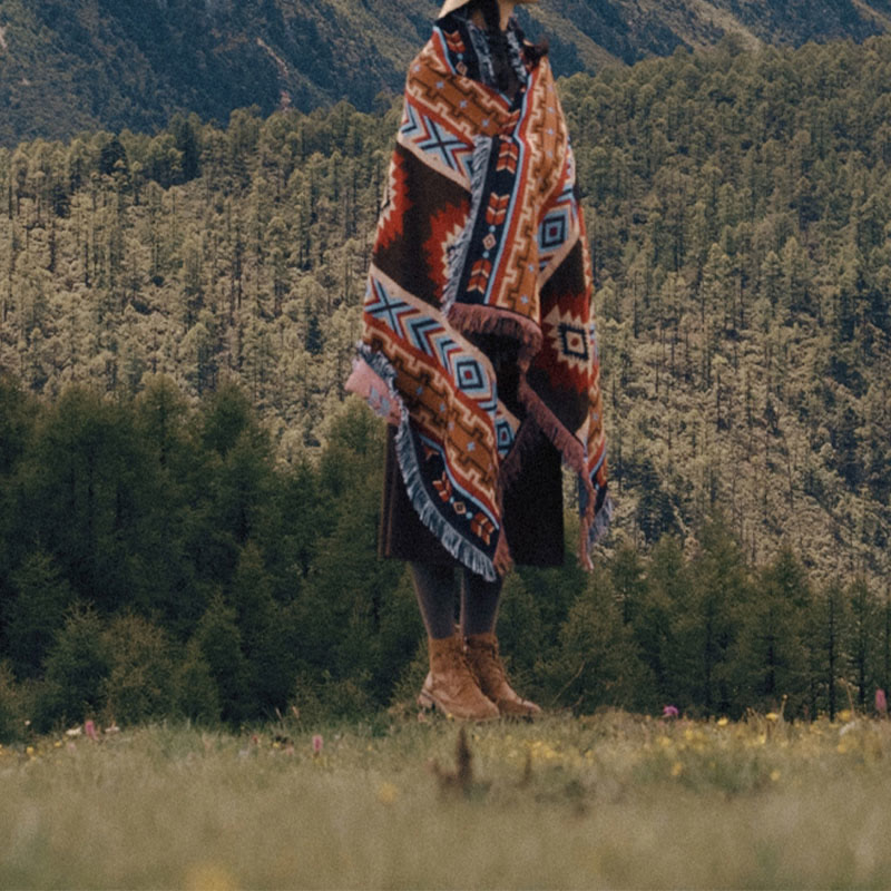 Couverture tibétaine géométrique 90x180cm, chaude et confortable