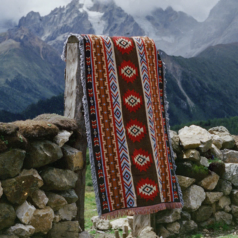 Couverture tibétaine géométrique 90x180cm, chaude et confortable