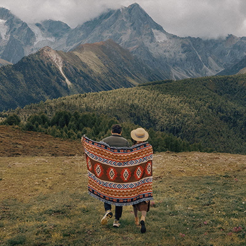 Couverture tibétaine géométrique 90x180cm, chaude et confortable