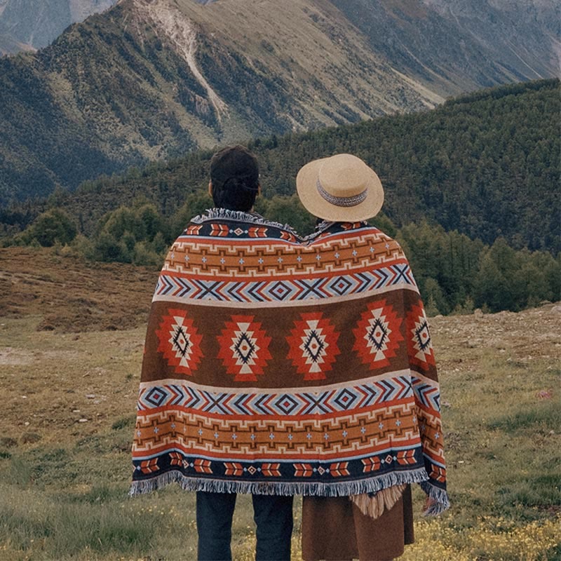 Couverture tibétaine géométrique 90x180cm, chaude et confortable