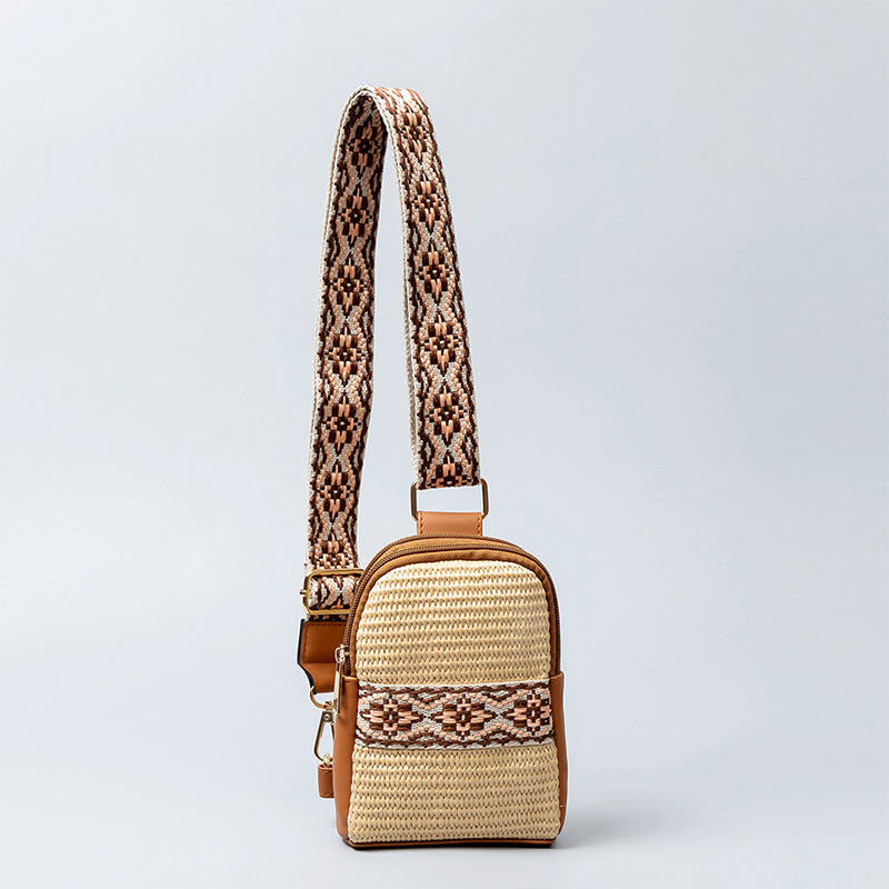 Sac bandoulière géométrique en paille tressée | Accessoires spirituels
