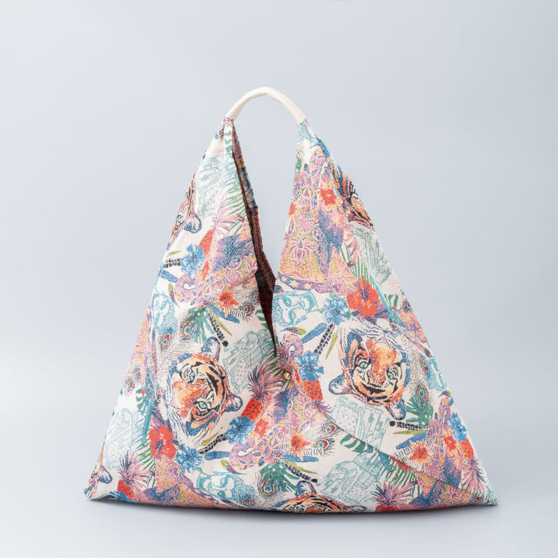 Sac à bandoulière triangulaire à imprimé léopard et fleurs de tigre géométriques