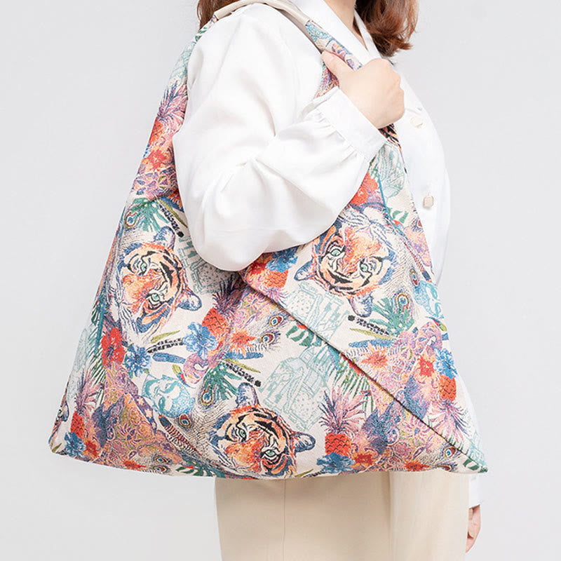 Sac à bandoulière triangulaire à imprimé léopard et fleurs de tigre géométriques