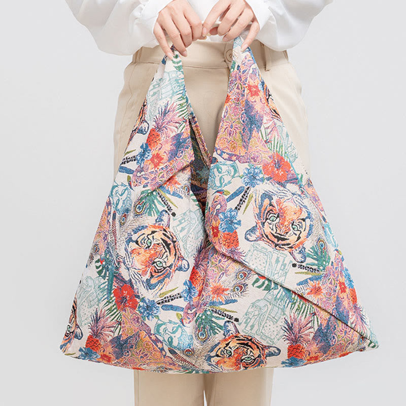 Sac à bandoulière triangulaire à imprimé léopard et fleurs de tigre géométriques