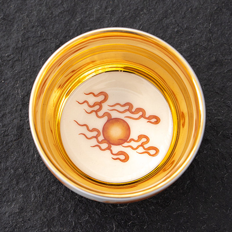 Tasse à thé en céramique dorée Dragon Phénix Grue 170 ml Spirituel