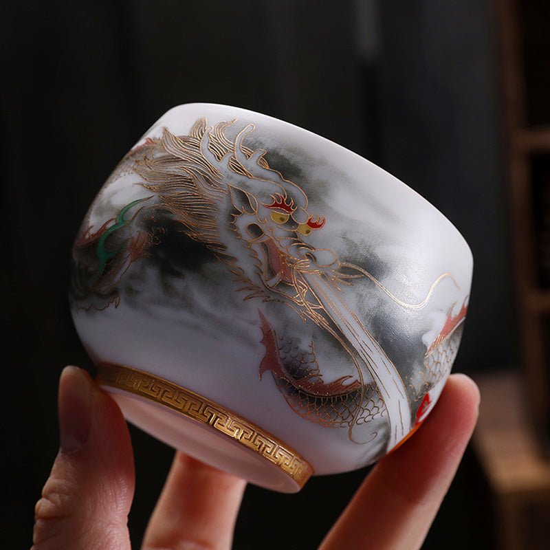 Tasse à thé en porcelaine Dragon Gourd doré 160 ml Tasse à thé spirituelle