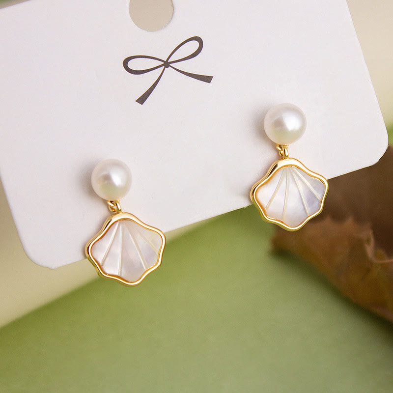 Parure de bijoux en perles de Ginkgo Tridacna avec bague en cuivre, boucles d'oreilles et collier