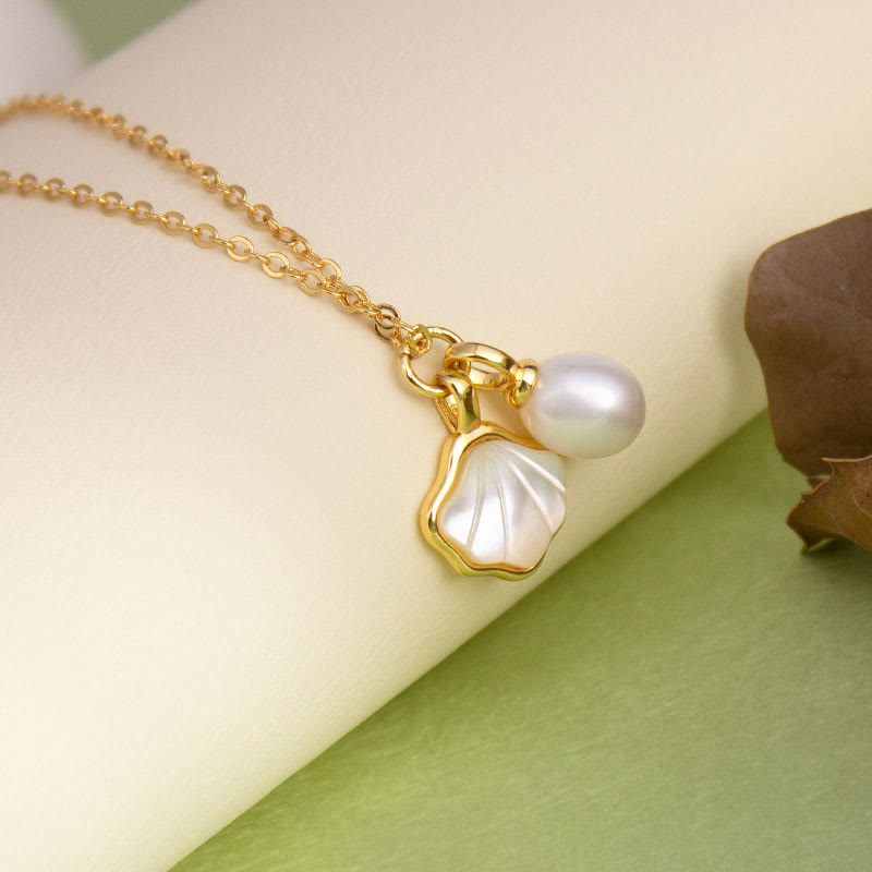 Parure de bijoux en perles de Ginkgo Tridacna avec bague en cuivre, boucles d'oreilles et collier