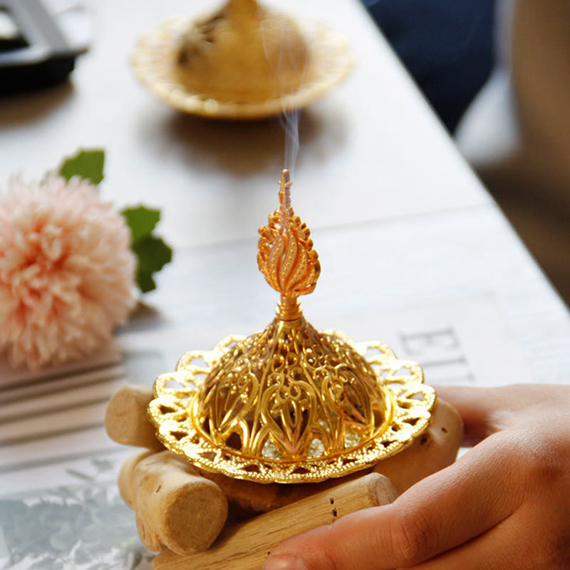 Mini-brûleur d'encens de guérison en alliage d'or pour la méditation et la relaxation