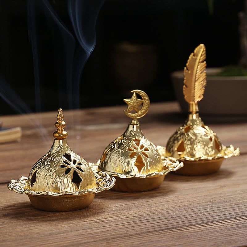Brûleur d'encens de méditation spirituelle en alliage d'or
