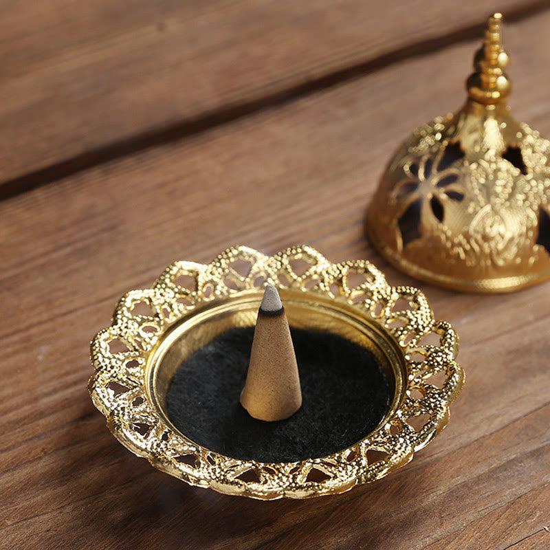 Brûleur d'encens de méditation spirituelle en alliage d'or