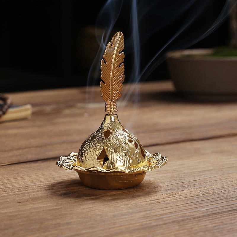 Brûleur d'encens de méditation spirituelle en alliage d'or