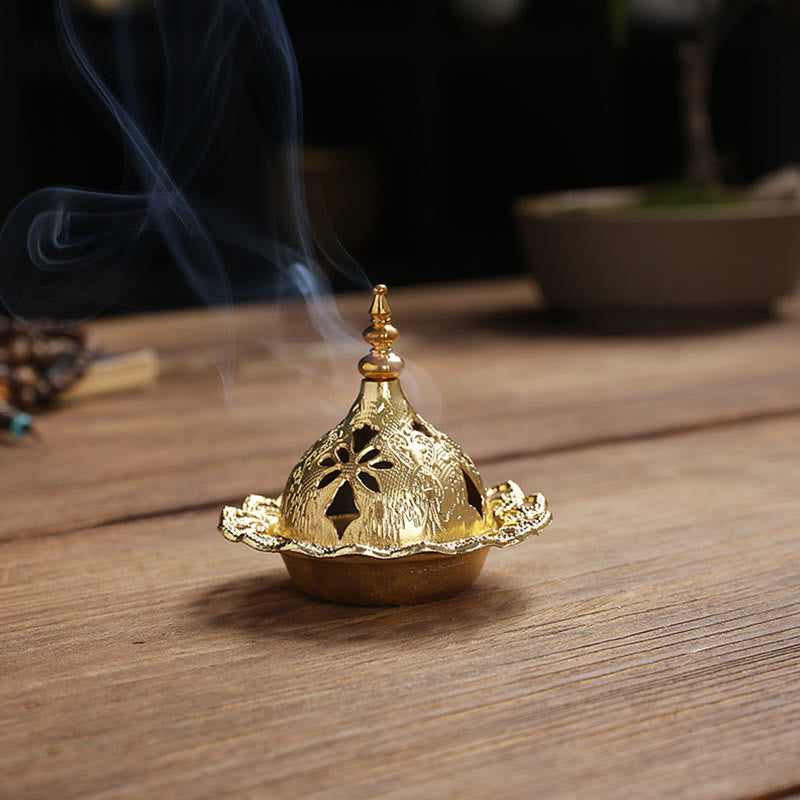 Brûleur d'encens de méditation spirituelle en alliage d'or