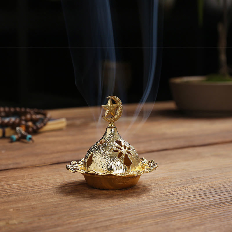 Brûleur d'encens de méditation spirituelle en alliage d'or