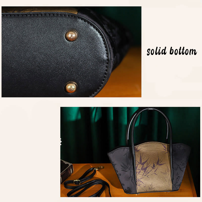 Sac bandoulière vintage imprimé bambou doré 31 cm