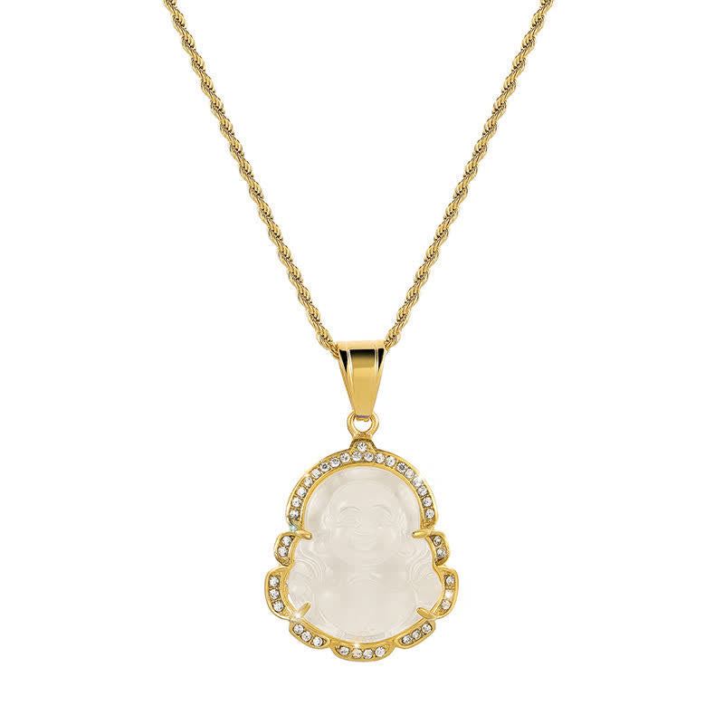 Collier pendentif Bouddha rieur en jade rempli d'or pour la chance