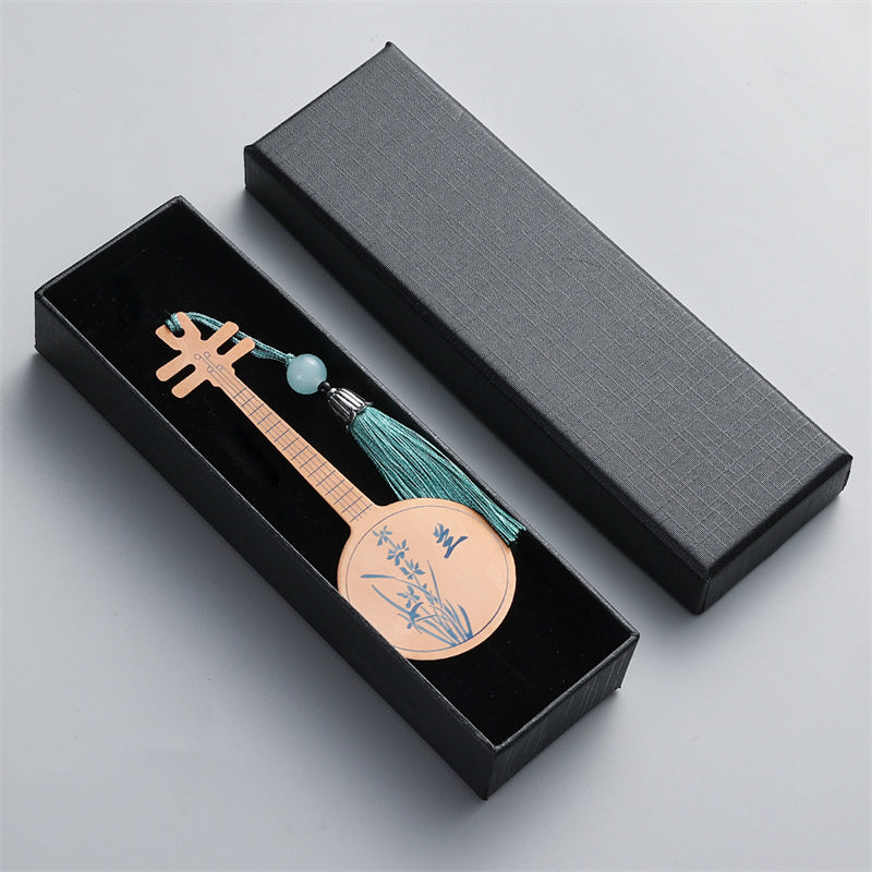 Marque-page Guzheng en métal doré | Design d'instrument classique