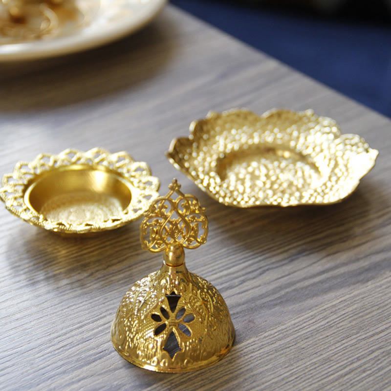 Mini-brûle-encens feuille d'or | Sous-verre spirituel en alliage