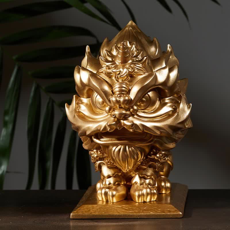 Statue de lion en or, sculpture en résine de force spirituelle