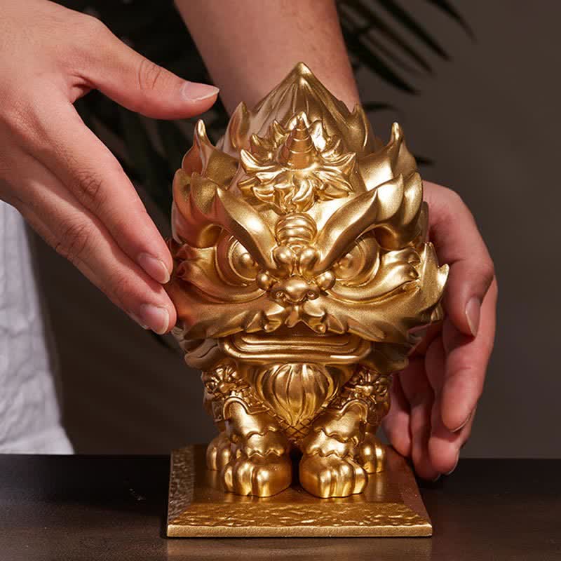 Statue de lion en or, sculpture en résine de force spirituelle