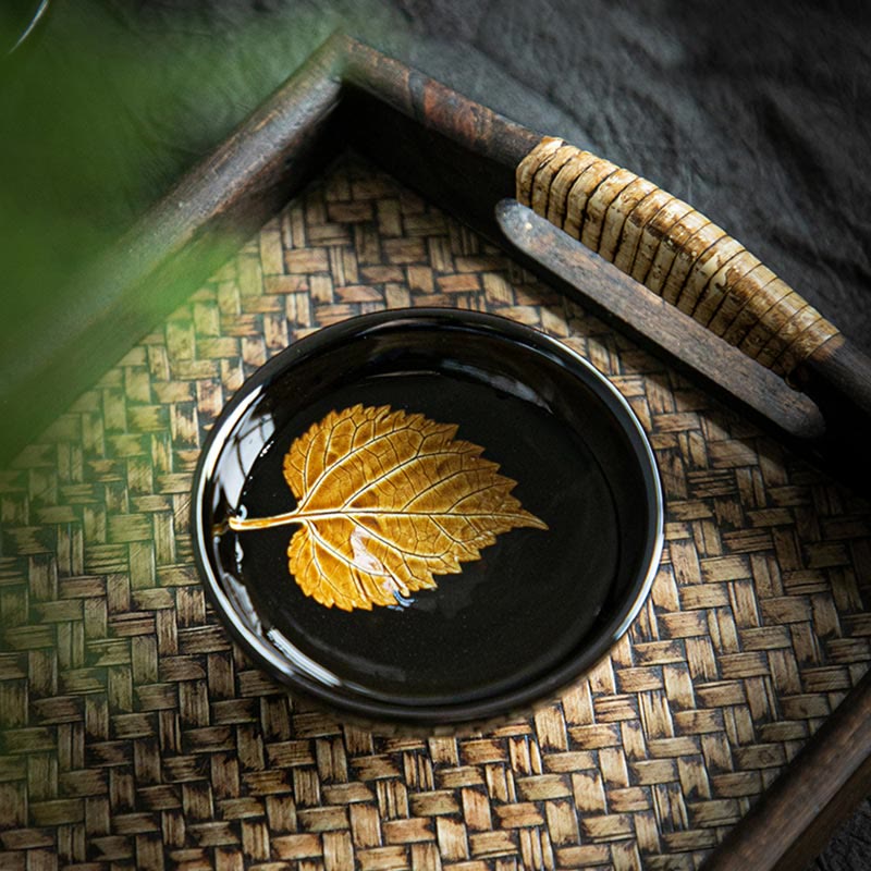 Tasse à thé en céramique Jian Zhan Tenmoku à motif feuille d'érable dorée, 120 ml